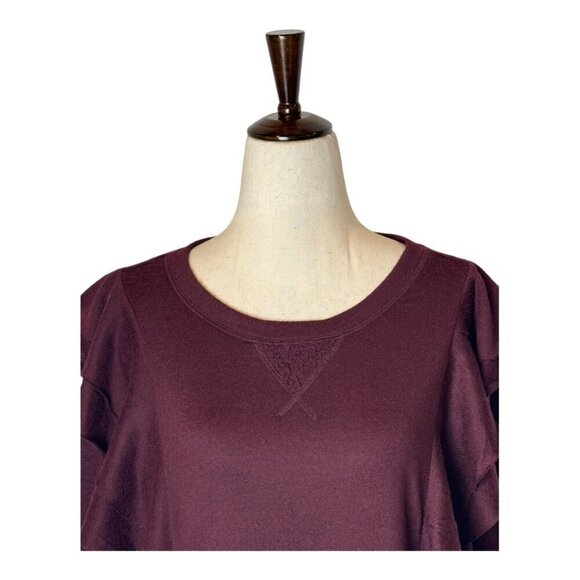 NYDJ Sweater Women Small Burgundy Knit Ruffle Front Crew Neck Pullover - Picture 3 of 11
